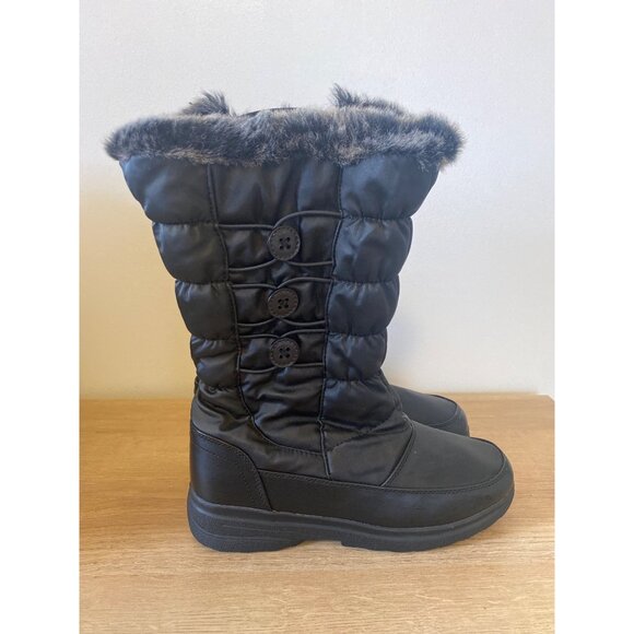 Aqua Stop Shoes - Women's Faux Fur-Lined Winter Snow Boots Waterproof Black Size 8M Zipper Closure